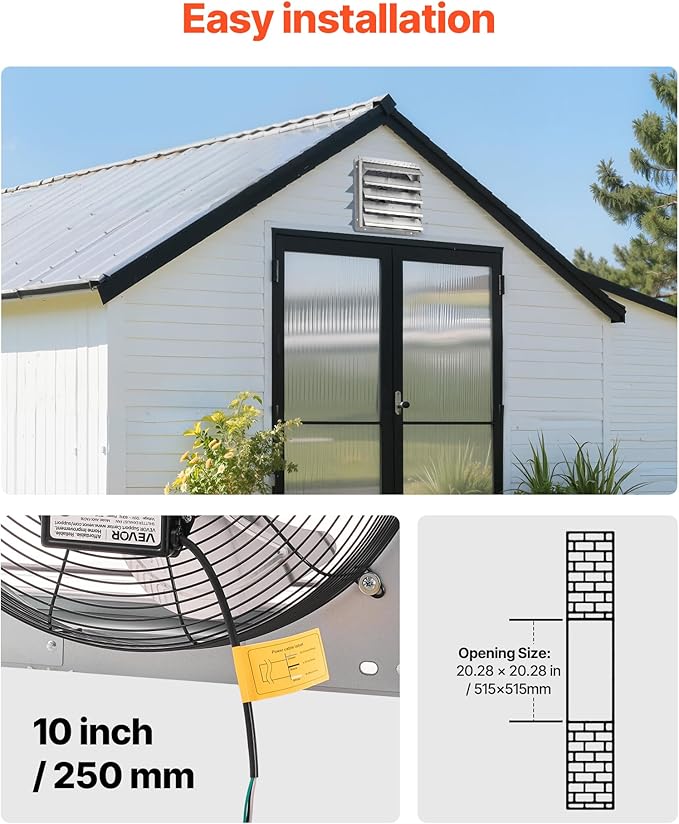 VEVOR 20'' Exhaust Fan, Wall Mounted Attic Fan with Variable Speed, 3000 CFM, Automatic Shutter, Ventilation and Cooling, Silver, Fan Only