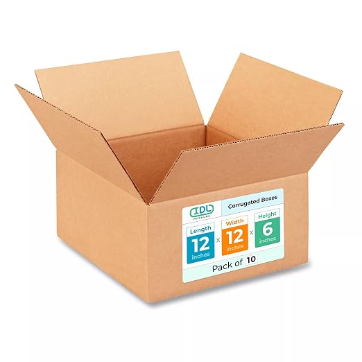 Medium Moving & Shipping Boxes 12x12x6 inches (10-Pack) - Extra Strength 200 lb vs Regular - USA-Made Corrugated Boxes for Packaging - Medium Box for USPS, UPS, FedEx - Carton Box by IDL Packaging