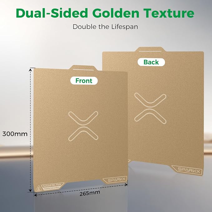Creality SPARKX i7 PEI Build Plate, Official Dual-Sided Textured Golden PEI Platform for i7 Combo 3D Printer, 300x265mm Flexible Spring Steel Sheet, Scratch & Wear Resistant, Easy Release