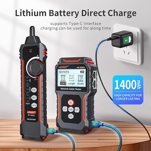 NOYAFA NF-8209S Network Cable Tester, Ethernet Cable Tester with CAT5, CAT6 Line Tracer, PoE, NCV, Length Test, Port Flashing, Fault Line Scan for Cable Grooming, LAN Network Cable Tracer Kit