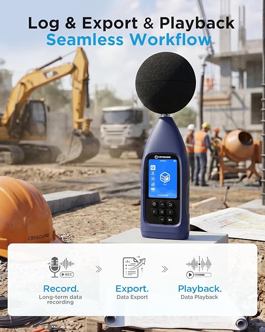 CRY2832-2 Lite Data Logging Sound Level Meter, 24-143dBA,Leq/Lmax/Lmin/Lpeak,Data Record&Export, USB/RS232, Professional Noise Monitoring and Desktop Review for Long-Term Noise Tracking