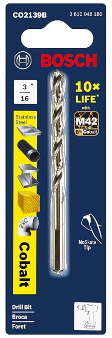 BOSCH CO2139B 3/16 in. x 3-1/2 in. Cobalt M42 Drill Bit (Pack of 2)