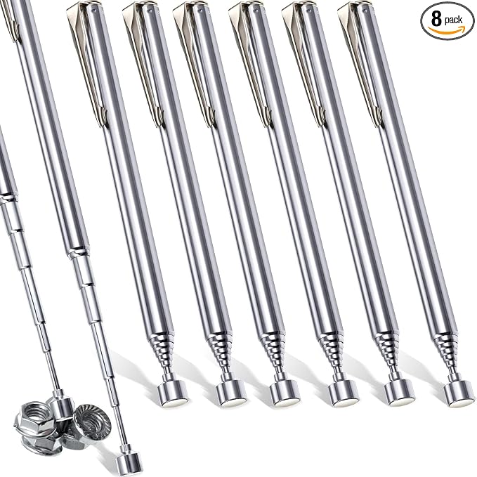Patelai 8 Pieces Telescoping Magnetic Pick up Tool Grabbers Reacher Tools with Pocket Clip 25 Inch Telescopic Retrieving Magnet Gift for Man, Father, Mechanic, Handyman, Husband (Silver)