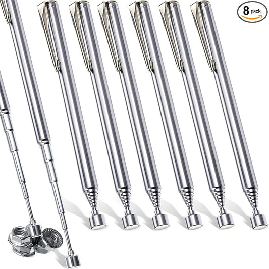 Patelai 8 Pieces Telescoping Magnetic Pick up Tool Grabbers Reacher Tools with Pocket Clip 25 Inch Telescopic Retrieving Magnet Gift for Man, Father, Mechanic, Handyman, Husband (Silver)