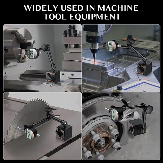 Magnetic Base Stand Holder for Dial Indicator - 176lbs/80kg Max Pull, 3 Adjustable Joints, 3/8 Inch Steel Stable Holder for Machine Tool Processing & Precision Inspection