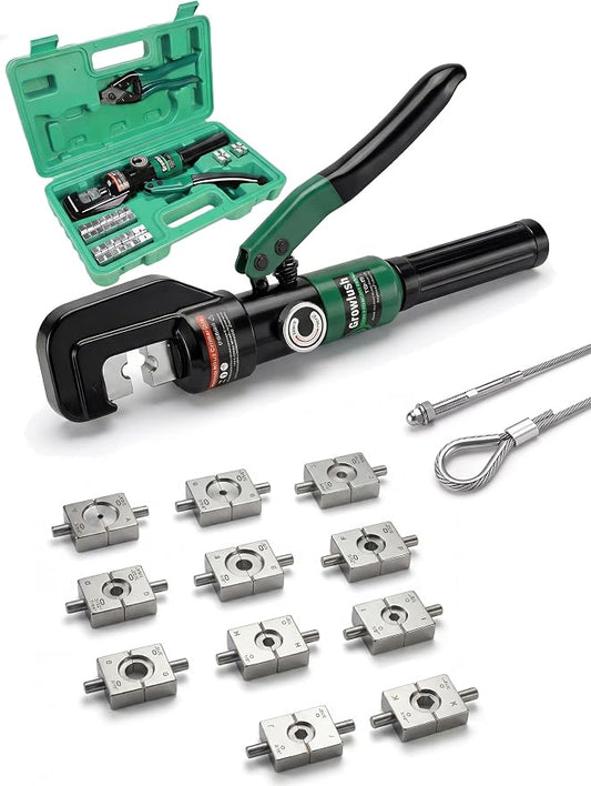 10-Ton Hydraulic Wire Rope Crimping Tool,Hydraulic Swaging Tool, 11 Dies for 3/64"-3/16" Double Barrel Sleeves & Stainless Steel Cable Railing Terminals, Professional Rigging Swager
