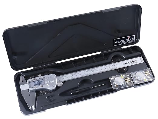 Accusize Industrial Tools Digital Caliper, 0-8''/0-200 mm Range by 0.0005''/0.01 mm Resolution, Large LCD, Ip54 Water Resistant, 2015-0200 | IP54 Water-Resistant, Stainless Steel, 0.0005 in/0.01 mm Resolution, ±0.03 mm Accuracy