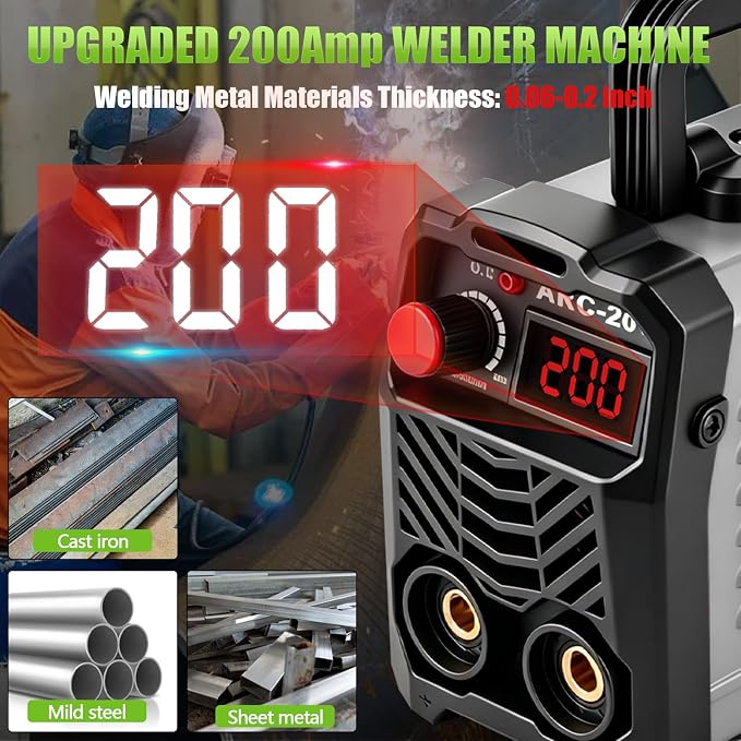 Hpoouo 200Amp 20PCS Rods Stick Welder, Super MINI Portable Welding Machine | IGBT Inverter Welder Machine 110V with Hot Start/Arc Force/Anti-Stick, ARC Welder for 1/16"-1/8" Rod , Beginner & Home DIY