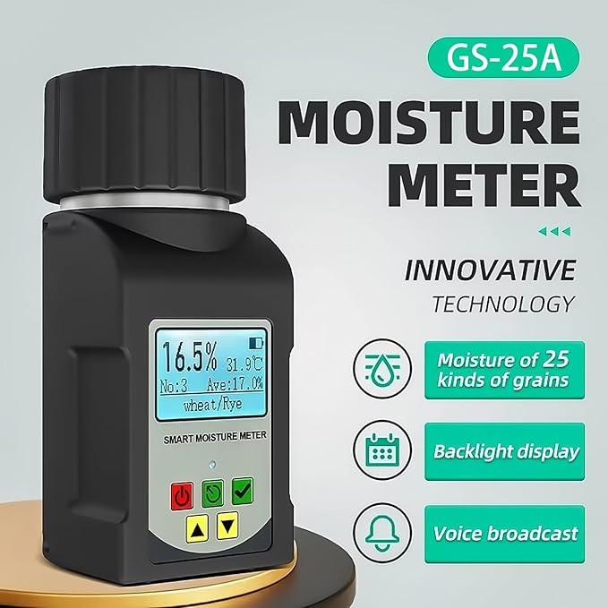 Grain Moisture Tester Portable Cup-Type Meter for 25 Grains Including Wheat, Corn, Coffee, High Precision with Temperature Compensation, Data Storage, for Farmers Food Processors & Traders - GOYOJO
