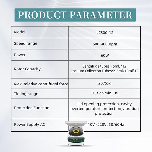 Centrifuge Machine PRP PRF 2ml-5ml/10ml/15mlx12 Speed 500-4000rpm 2075xg RCF Lab Benchtop Centrifuges Store 9 Programs Timer 30sec-99min
