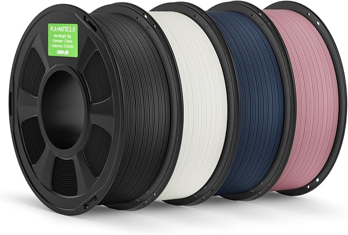 Matte PLA 2.0 Filament 1.75mm, 3D Printer Filament Dimensional Accuracy +/- 0.02mm, No Clogging, Smooth Texture, 4KG Grey Black/White/Navy Blue/Peach Pink