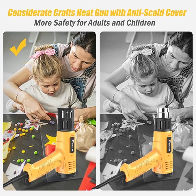 Heat Gun, 1800W Fast Heating with Dual Temp (572°F & 1202°F), Compact Heavy-Duty Design, Rear-Mounted Switch for Steady Operation, Includes 4 Nozzles for Shrink Tubing, Vinyl Wrapping, Crafts