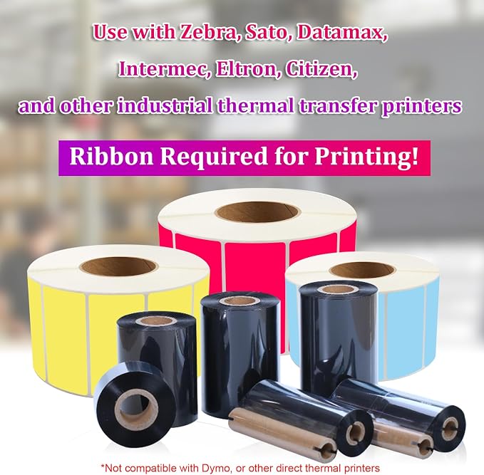 Industrial Thermal Transfer Labels, Red, 4 x 2 Inches, 3 Inch Core, 2,750 Labels/Roll, Perforated, Ribbon Required, for Thermal Transfer Printers