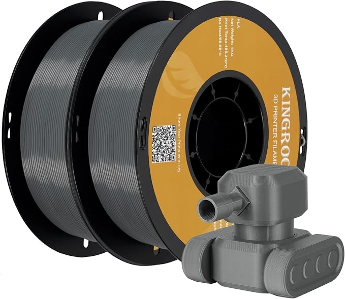 Kingroon PLA 3D Printer Filament, Dimensional Accuracy +/- 0.02 mm, 1kg Spool(2.2lbs), 1.75 mm, 2KG Grey