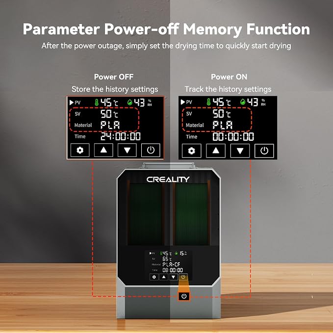 CREALITY Space Pi Filament Dryer Plus – Dual Spool 360° Hot-Air Circulation, One-Key 2 Spools Filament Storage Box, 160WPTC Fast Heating, 4'' LCD Touch Screen for 1.75/2.85mm PLA, PETG, ABS, Nylon