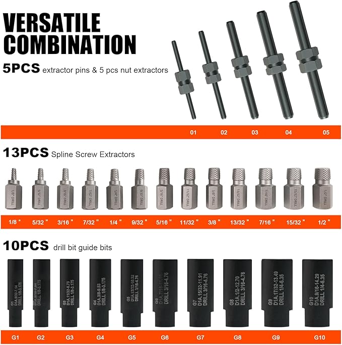 Coobeast 55pcs Screw Extractor Set for Men's Gift, Easy Out Screw Extractor Kit with HSS Steel Reverse Drill Bit for Removing Broken Stripped Screws, Studs, Fittings and Lugs Extraction