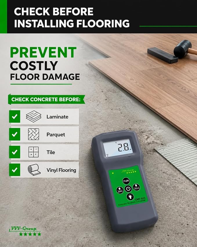 Concrete Moisture Meter CME-822 – Non-Destructive Digital Moisture Meter for Concrete Floors, Slabs & Walls, Surface Moisture Tester