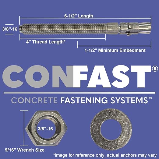 CONFAST 3/8" x 6-1/2" Wedge Anchor Zinc Plated (Box of 50)