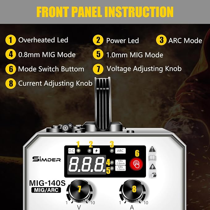 SSIMDER 140A 3 in 1 MIG ARC TIG Welder with Flux cored wire and Ergonomic Seahorse Electrode Holder