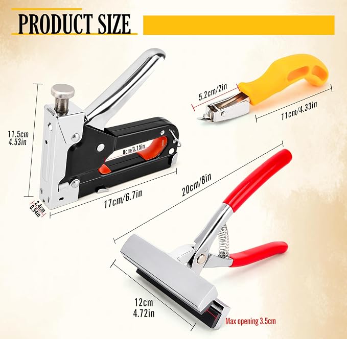 Heavy Duty Canvas Pliers and Staple Gun Kit, 4-in-1 Canvas Stretching Tools with Spring Return Handle, Staple Remover, 1000 Staples for Art Oil Painting Framing, DIY Upholstery, Picture Framing