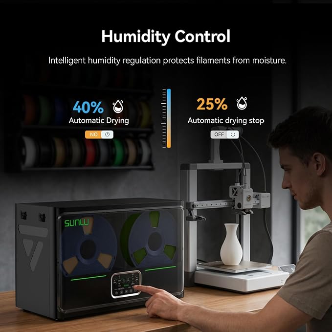 Sunlu S4 Pro Filament Dryer, Dual-Chamber Independent Temp Control, 380W Fast Heating to 85°C, 4 Spool 3D Printer Dehydrator with Filament Storage Kits, Compatible with PLA PETG ABS TPU PA etc.