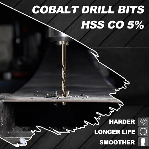 1/4 inch Cobalt Drill Bit for Metal and Hard Steel(10pcs), M35 High Speed Steel Twist Jobber Metal Drill Bits,with Index Storage Case