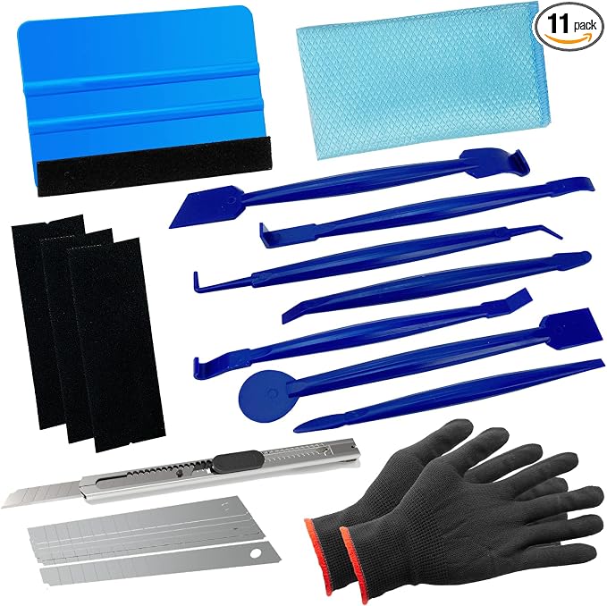 Spanno Vinyl Wrap Tool Kit Window Tint Kits for Window Film Installation, Include 7PCS Pro Tinting Stick Squeegee, Felt Squeegee, Vinyl Wrap Gloves, French Terry Cleaning Cloth and Utility Knife