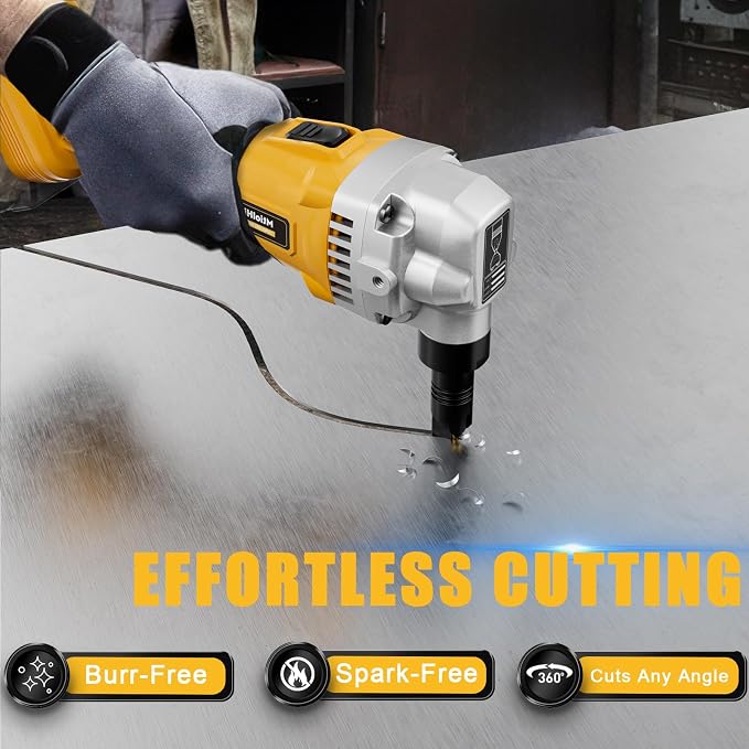 MtiolHig Cordless Metal Nibbler Compatible with DeWalt 20V Battery,18-Gauge Electric Nibbler with Assist Handle & 2 Blades, 1900RPM Brushless Metal Cutter for Stainless Steel, Aluminum(Tool Only)