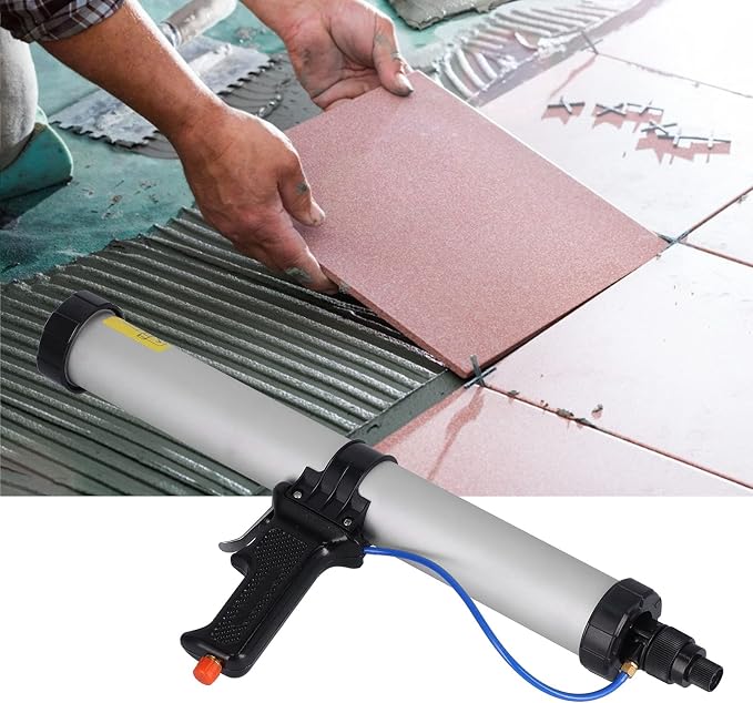 Pneumatic Caulking Gun, 600ml Air Powered Caulk Gun Aluminum Alloy Sausage Caulking Gun, Caulking Gun with 6 x Nozzle, for Building Decoration, Ships Containers