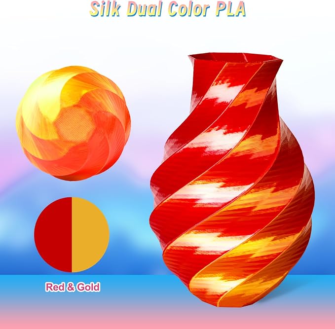 ERYONE PLA Filament 3D Printer Filament Multicolor 1.75mm +/- 0.03mm, PLA Filament 250g Spool, Silk Dual Color Red Gold
