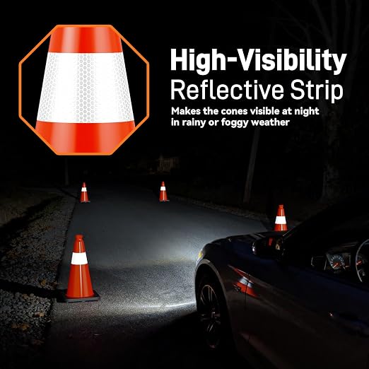 HiGiant 18 Inch Traffic Cones 8 Pack, Orange Safety Cone with Weighted Base, High-Visibility and Impact-Resistant, for Parking, Road Construction, Drivers Training, Driveway