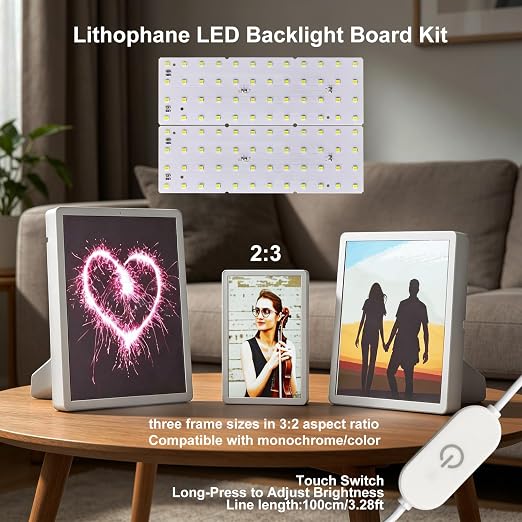 2PCS Lithophane LED Backlight Board Kit KC009 KC010 for Bambu Lab H2C/X1/P2S/A1 LED Light Board Backlights Makerworld Model Parts USB 3D Print Accessory Photo Model DIY Light Box