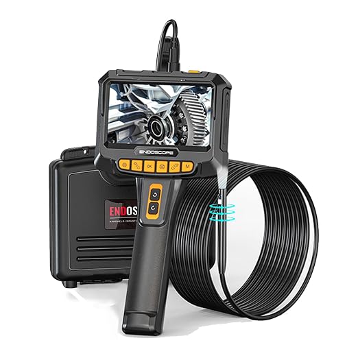 Borescope with Dual Cameras Rotating 360°, 5.0 MP Pixel HD Camera, 5 Inch IPS Screen, 16.5 ft Snake Pipe Inspection Endoscope for Automotive and Aircraft Mechanical Video Inspection Scope