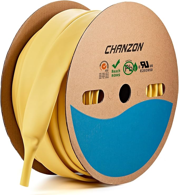 Chanzon 3:1 Ratio - 80ft Roll - Heat Shrink Tubing 1" (25.4mm) - Marine Grade Waterproof Adhesive Lined - (25M Total Length) Yellow Polyolefin Sleeving Wrap Shrinking 3 to 1 Ratio 1pcs