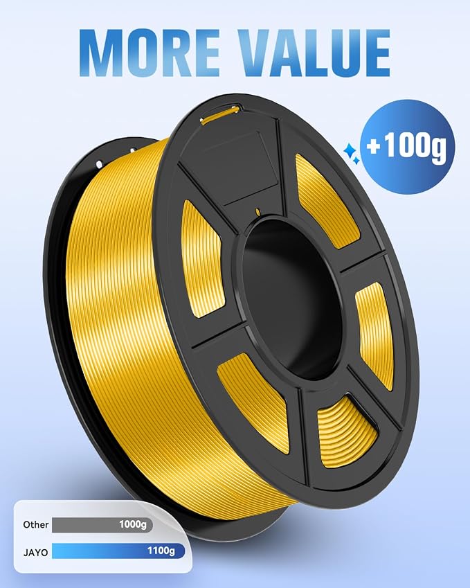 JAYO Silk PLA Filament 1.75mm Gold 1.1kg, Metal-Like Shiny PLA, Smooth Silky Finish, Easy to Print, Accuracy +/- 0.02mm, Fits for Most FDM 3D Printers