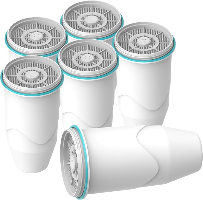 Compatible with Zero Pitchers and Dispenser, 0 TDS Premium Filtration, Fit for ZR-001 ZR-004 ZP-006 ZR-017 ZS-008 Filters, reducing Lead, Chromium, and Contaminants, 6 Pack