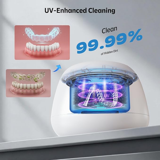 Ultrasonic Retainer Cleaner Machine 48kHz Denture and Aligner Cleaning Pod for Mouth Guards Night Guards Dental Trays Braces Toothbrushes Jewelry with 200ML Capacity (Avocado green)