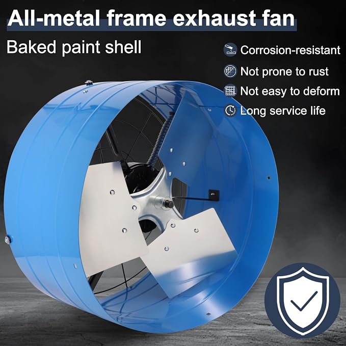 Criditpid 16 Inch Gable Mount Vent Attic Fan, Exhaust Ventilation Fan with Adjustable Thermostat for Gable, Home, Shed, Garage, Portable Building, 4A, 1050RPM, 1945CFM, Blue.