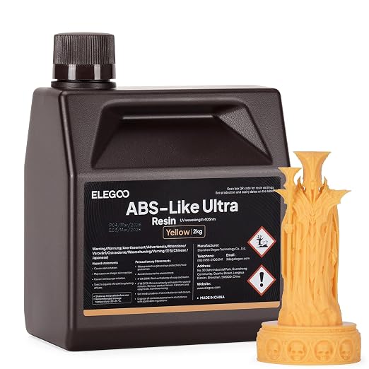 ELEGOO ABS-Like Ultra Resin with Extra Strength and Toughness, Compatible with MSLA/DLP/LCD Resin 3D Printer, Perfect 3D Printer Resin for Tool Application, Yellow 2000g