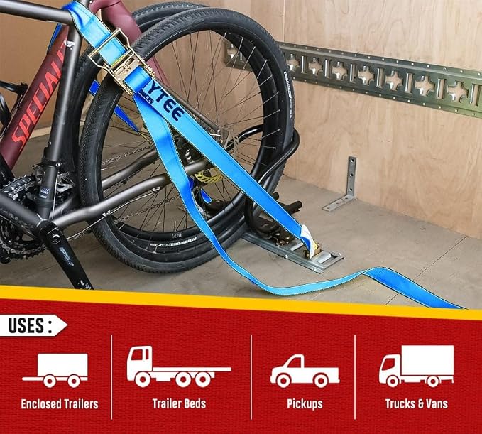 Mytee Products (100 Pack 2'' x 20' E Track Straps w/Spring E-Fittings - Blue Ratchet Etrack Straps w/Heavy Duty 4000 lbs Breaking Strength for Enclosed Trailers, Trucks & Vans