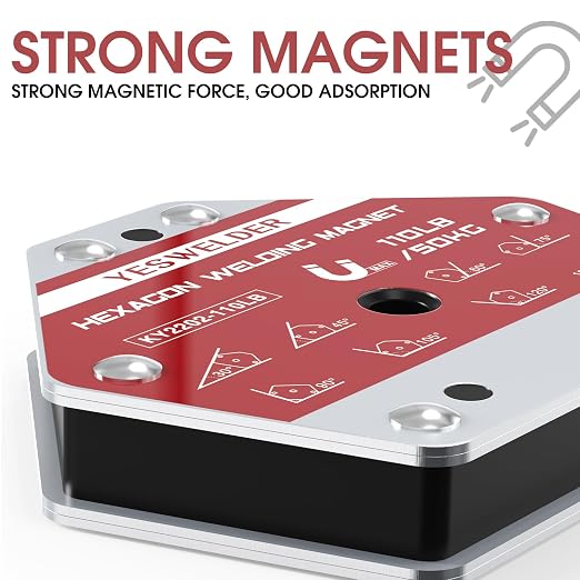 YESWELDR Hexagon Welding Magnets, 110LB 2PCS Multi-Angle Strong Magnetic Welding Holder, Holding Power Welding Accessories
