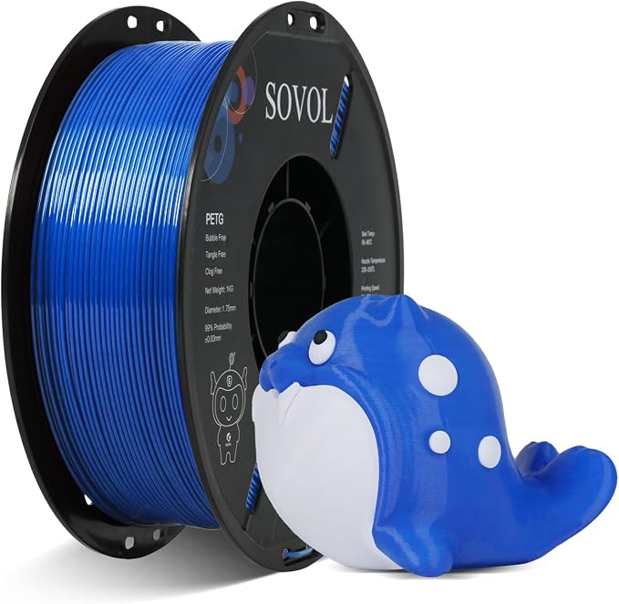 Sovol 3D Printer PETG Filament 1.75mm 1KG (2.2lbs), High Precision, Strong Toughness, Wiring Tightness, Dimensional Accuracy +/- 0.03 mm, 3D Printing PETG Filaments, Blue