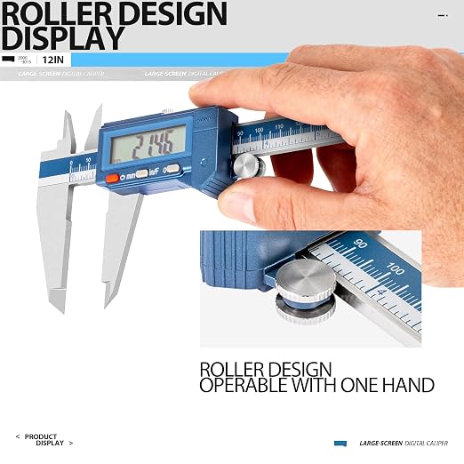 Dasqua 12" IP54 Digital Caliper, Stainless Steel Water-Resistant Precision Measuring Tool with Large LCD, Inch/Metric/Fraction Switch, Resolution 0.0005"/0.01mm/1/128, Accuracy ±0.001"/0.02mm