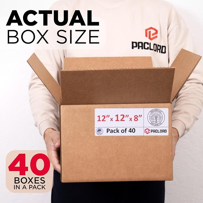 Medium Cardboard Boxes 12"L x 12"W x 8"H (Pack of 40) - USA-Made Packing Boxes for Moving, Shipping, or Storage - USPS, UPS, FedEx Approved - Professional Packing Supplies for Moving | USA-Made Packing Boxes for Moving, Shipping, or Storage - USPS, UPS...