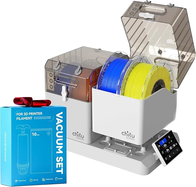 Chitu Systems E1 Filament Dryer Box 4 Spools&Vacuum Bags, 3D Printer Filament Dehydrator with 2 Removable Chambers, Independently Controlled for PLA, ABS,TPU,PETG Drying,Compatible with AMS Lite