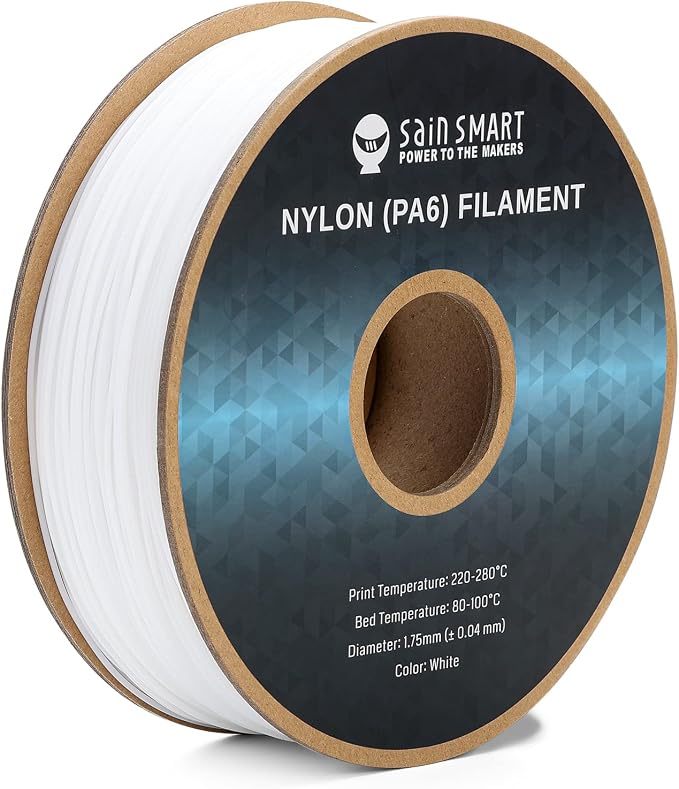 SainSmart PA6 Nylon Filament 1.75mm 3D Printer Filament, 1kg Cardboard Spool(2.2lbs), Dimensional Accuracy +/- 0.04 mm, Fit Most FDM Printer (White)
