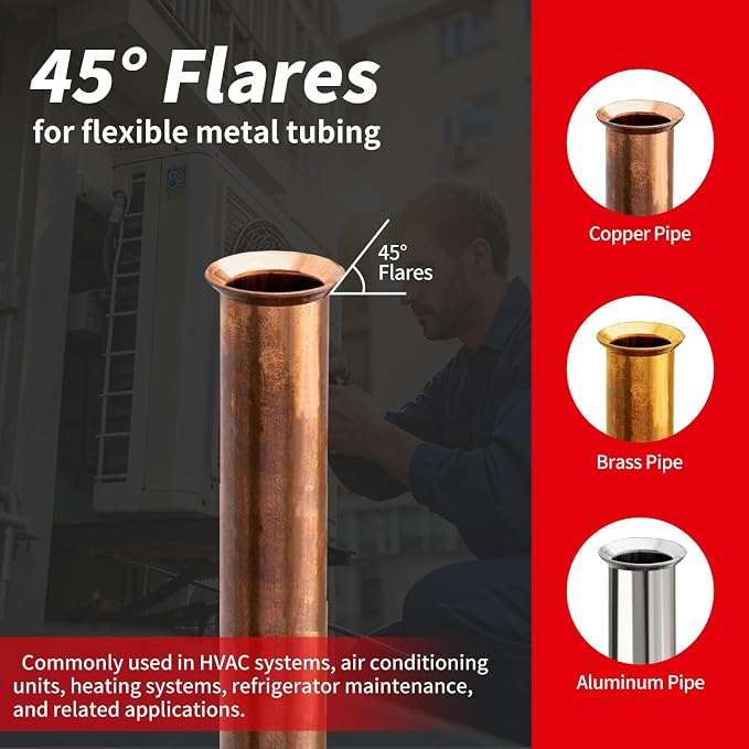 Flaring Tool Kit for 1/4-3/4 inch HVAC Copper Flare Tool with Metric and Imperial Clamps 45 Degree Eccentric Tube Flaring Gauge Flaring Tool Set for Copper Aluminum Pipe with Deburring Tool