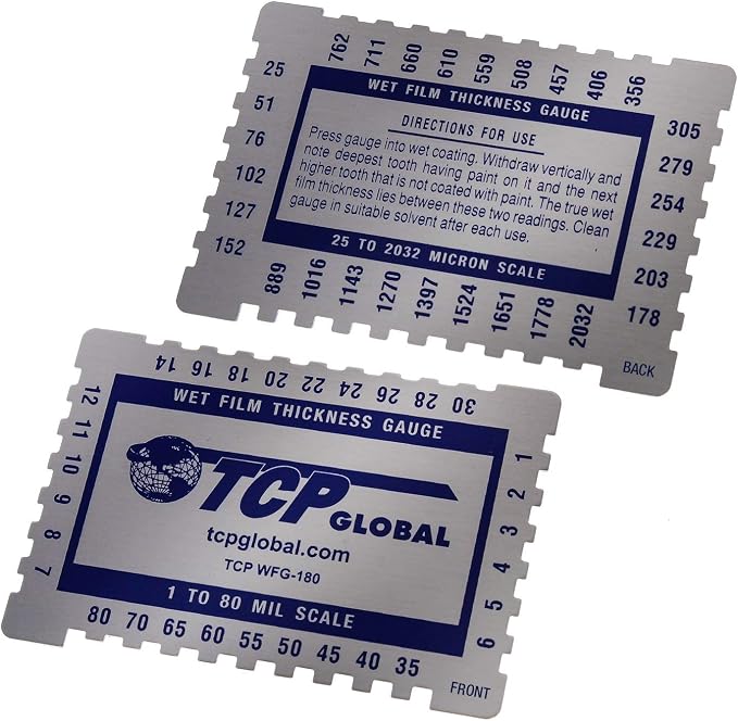 TCP Global Wet Film Thickness Gauge Comb, 1-80 Mil Scale, Step and notched for Paints Resins