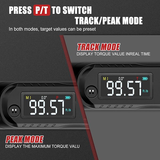 VANPO 3/8 Drive Digital Angle Torque Wrench 5-99.6 Ft.lb, ±2% Accuracy | 6.8-135 Nm Electronic Torque Wrench, Buzzer LED Vibration Alarm, Perfect Tools for Car, Motorcycle & Engine Repair