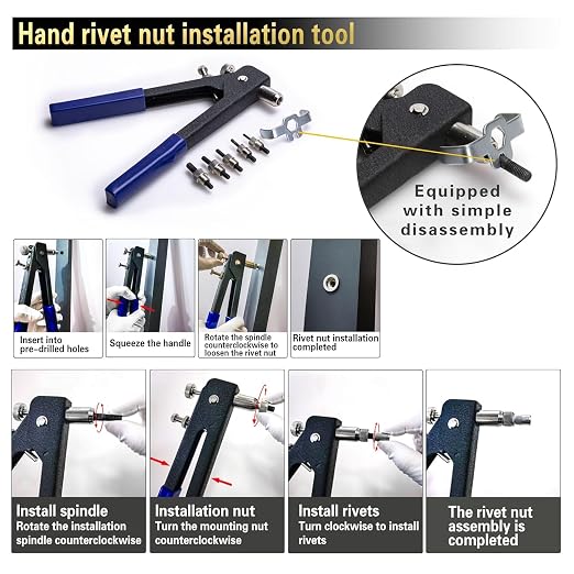 Rivet Nut Tool Kit 540Pcs Nut Riveter Tool Kit (M8/M6/M5/M4/M3), Suitable for Furniture, Decoration, Automobile, Shipbuilding and Industrial Applications
